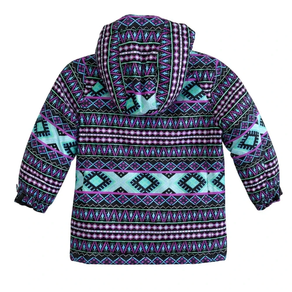 The Children's Place Girls XS 4‎ Puffer Jacket Geometric Purple Teal Hooded Coat